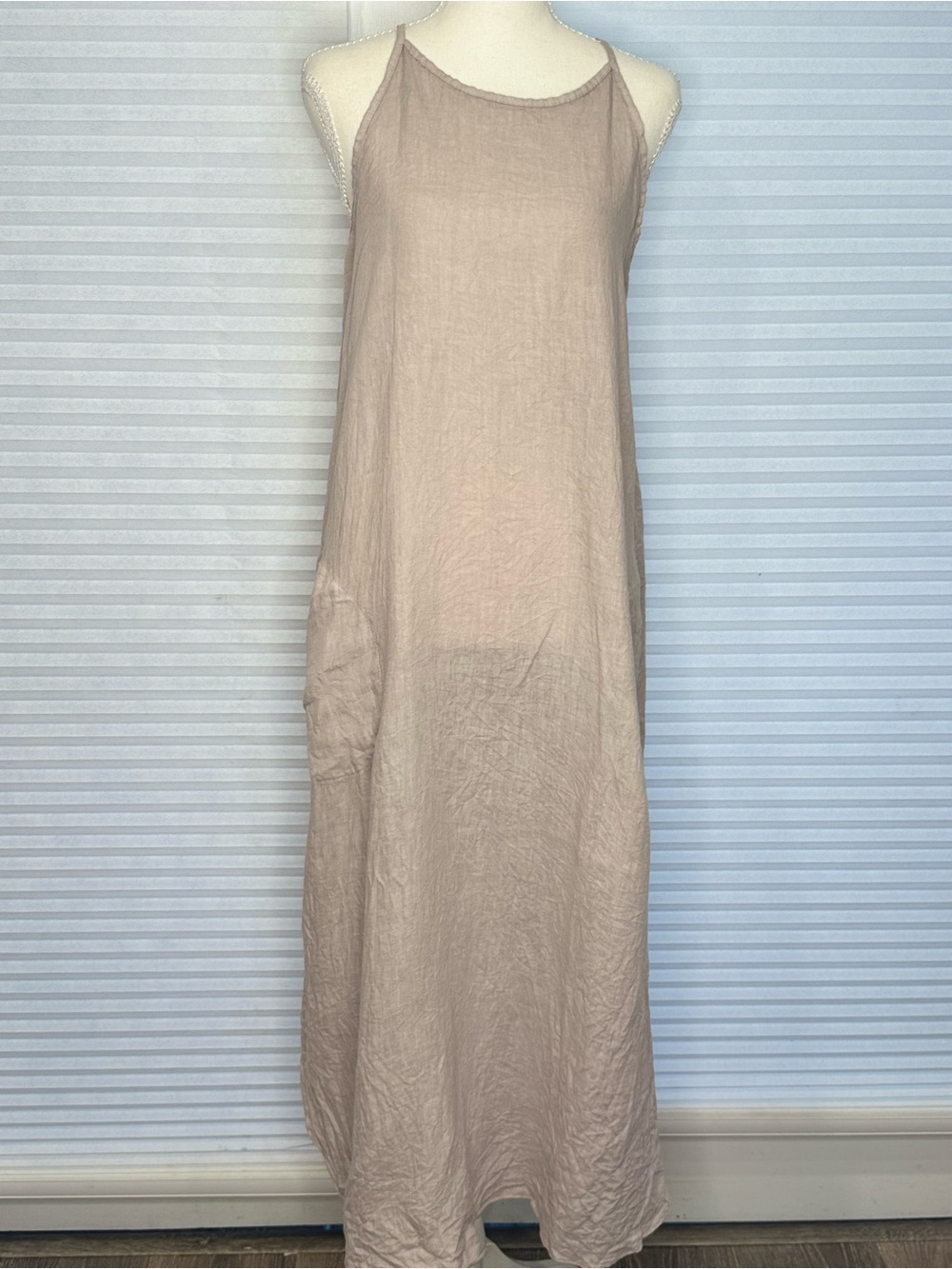 Made in Italy Lightweight Linen Sleeveless Maxi Dress in Soft Beige 1310
